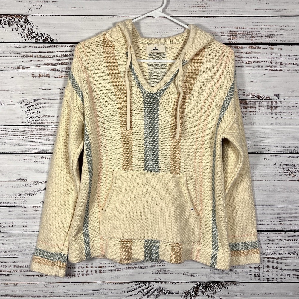 Rip Curl Day Break Poncho Hoodie Women's XS Off White Loose Fit Beachy Woven - Picture 2 of 9